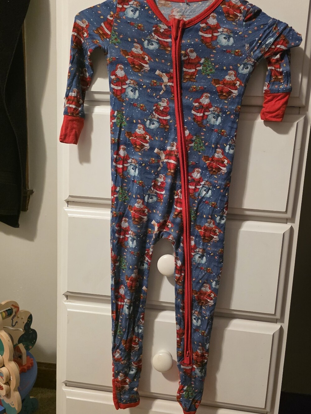 Posh Peanut Bamboo Holiday Santa One-Piece Pajamas - Red & Blue